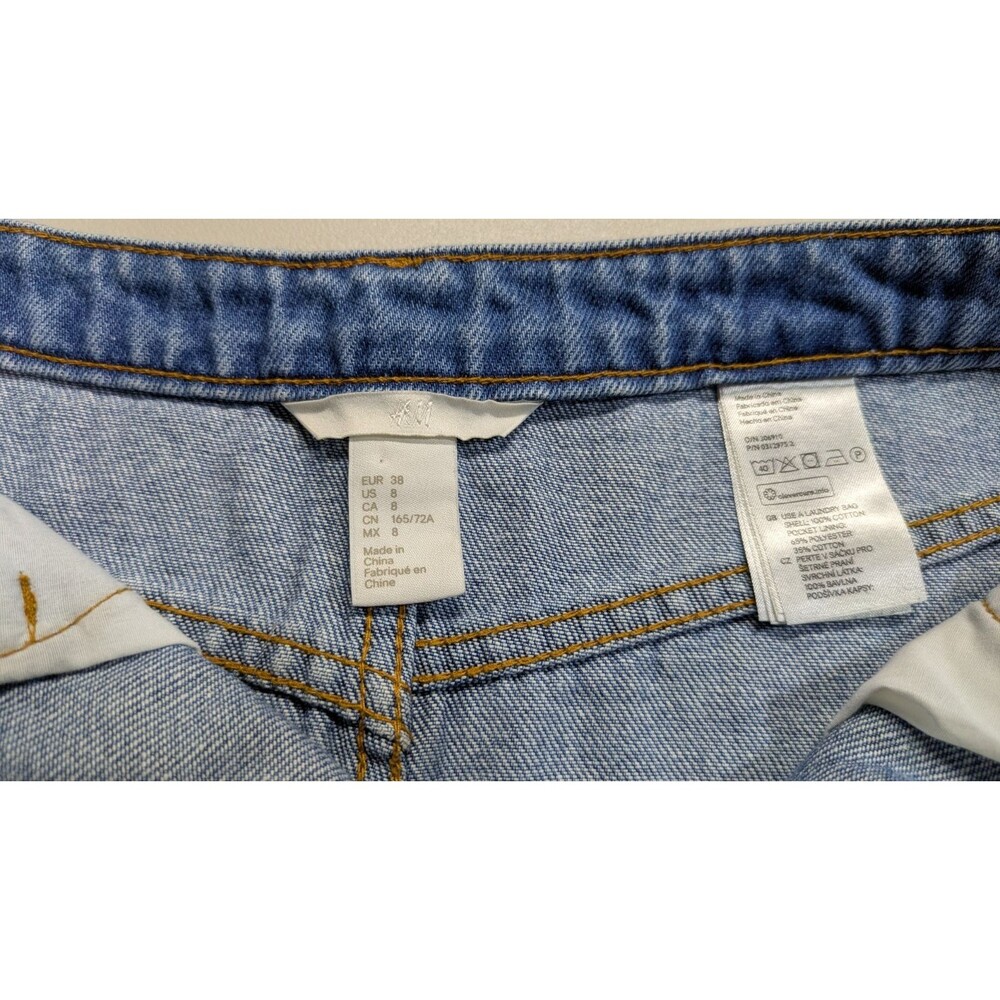 H&M Women's Blue Denim Mini Skirt Button Front Raw Hem Size 8 Casual Cowgirl - Picture 6 of 6